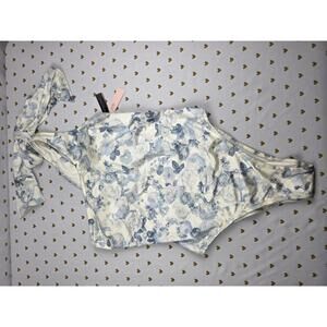 Victoria’s Secret Bow One Shoulder One Piece White and Blue Floral Size L NWT